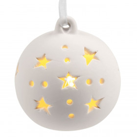 Χριστουγεννιάτικο Διακοσμητικό Μπάλα Πορσελάνη Αστέρια Φωτιζόμενη LED 6 cm