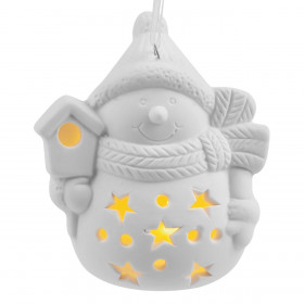 Χριστουγεννιάτικο Διακοσμητικό Μπάλα Πορσελάνη Χιονάνθρωπος Φωτιζόμενη LED 8.5 cm