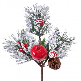 Χριστουγεννιάτικο Διακοσμητικό Κλαδί Έλατο Χιόνι Μήλο 23 cm