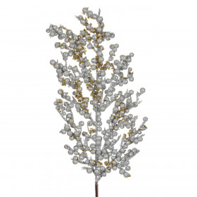 Χριστουγεννιάτικο Διακοσμητικό Κλαδί Berries Ασημί Glitter 47 cm