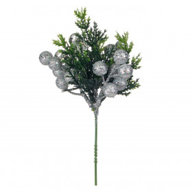 Χριστουγεννιάτικο Διακοσμητικό Κλαδί Ασημί Berries Glitter 22 cm