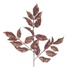 Χριστουγεννιάτικο Διακοσμητικό Κλαδί Καφέ Φύλλα Πλατιά Glitter 48 cm