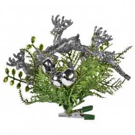 Χριστουγεννιάτικο Κλαδί Με Κλιπ Ασημί Τάρανδοι 14 εκ.