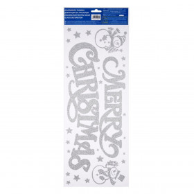 Χριστουγεννιάτικα Αυτοκόλλητα Διακοσμητικα Merry Christmas Ασημί Glitter 20x60cm