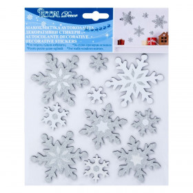 Χριστουγεννιάτικα Αυτοκόλλητα Silver 3D Νιφάδες 18x23cm - 10 τμχ.