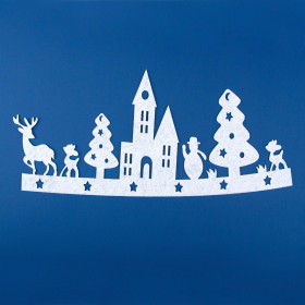 Χριστουγεννιάτικο Διακοσμητικό Banner Χιονιού Λευκό Δέντρα Χιονάνθρωπος 34x16cm