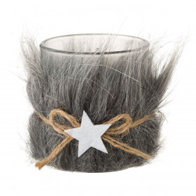Χριστουγεννιάτικη Θήκη Ρεσώ Ποτήρι Γκρι Γούνα Αστέρι 7x7.5cm