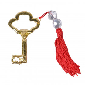 Γούρι Διακοσμητικό Κλειδί Κεραμικό Χρυσό Κόκκινη Φούντα 7.5 cm