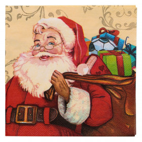 Χαρτοπετσέτες Χριστουγεννιάτικες Άγιος Βασίλης Σάκο με Δώρα 33x33cm - 20 τμχ.