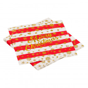 Χριστουγεννιάτικες Χαρτοπετσέτες Λευκό Κόκκινο Ριγέ Foil Νιφάδες 33x22 - 12 τμχ.
