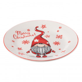 Χριστουγεννιάτικο Πιάτο Γλυκού Πορσελάνη Άγιος Βασίλης Gnome Νιφάδες 15cm