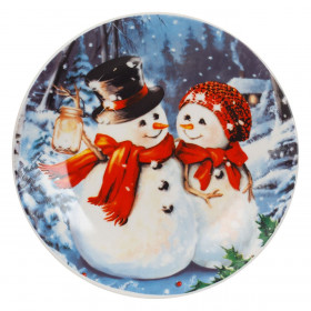 Χριστουγεννιάτικο Πιάτο Γλυκού Πορσελάνη Χιονάνθρωποι 15cm