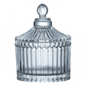 Φοντανιέρα Γυάλινη Διάφανη με Καπάκι Ανάγλυφο Ριγωτό Σχέδιο 100ml