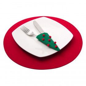 Χριστουγεννιάτικη Θήκη για Μαχαιροπίρουνα Τσόχα Πράσινη Κόκκινη Δέντρο 13cm - 4 τμχ.