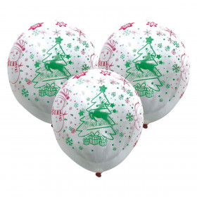 Χριστουγεννιάτικα Μπαλόνια Πάρτι Διάφανα με Τύπωμα Χιονάνθρωπους Δέντρα 30 cm - 10 τμχ.