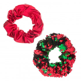Λαστιχάκια Μαλλιών Χριστουγεννιάτικα Κόκκινο Και Μαγικές Παγιέτες - 2 τμχ.