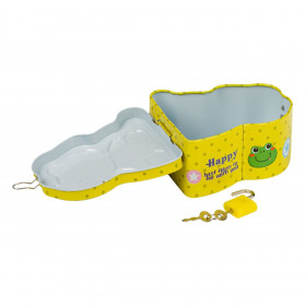 Κουμπαράς Παιδικός με Λουκέτο Μεταλλικός Κίτρινος Βατραχάκι 9x5x10 cm