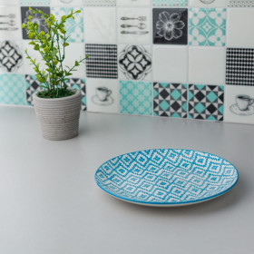 Πιάτο Ρηχό Πορσελάνη Θαλασσί Γραμμικά Σχέδια 19 cm