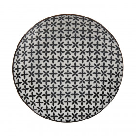 Πιάτο Ρηχό Πορσελάνη Λευκό Μαύρο Σχέδιο Λουλούδια 19.5cm