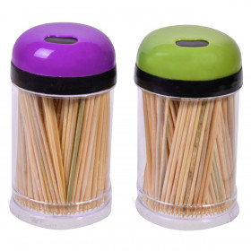 Σετ Βαζάκια με Οδοντογλυφίδες Μπαμπού Έντονα Χρωματιστά Καπάκια - 2x250 τμχ.