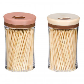 Σετ Βαζάκια με Οδοντογλυφίδες Μπαμπού Παλ Χρωματιστά Καπάκια - 2x250 τμχ.