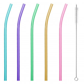 Καλαμάκια Πλαστικά Κυρτά Χρωματιστά Επαναχρησιμοποιούμενα 7.4x230 mm &amp Βουρτσάκι- 10 τμχ.