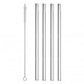 Καλαμάκια Γυάλινα Διαφανή Επαναχρησιμοποιούμενα με Βουρτσάκι 6x200 mm - 5 τμχ.