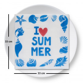 Χαρτοπετσέτες Λευκές Καλοκαιρινές Μπλε Σχέδιο Τύπωμα I Love Summer 33x33 cm - 25 τμχ.