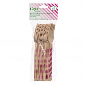 Πιρουνάκια Πάρτι Ξύλινα Φούξια Ρίγα 16 cm - 20 τμχ.