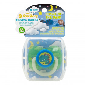 Πιπίλα Σιλικόνης Glow in The Dark Πράσινη Μπλε Δεινόσαυρος 0-6 Μηνών - Honey Baby