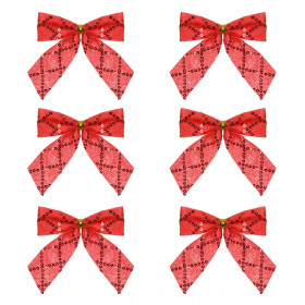 Χριστουγεννιάτικοι Διακοσμητικοί Φιόγκοι Κόκκινο Πούλιες 11x8 cm - 6 τμχ.