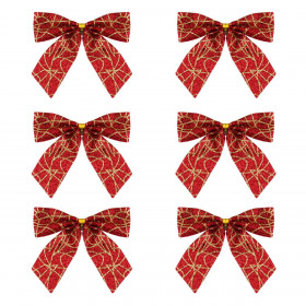 Χριστουγεννιάτικοι Διακοσμητικοί Φιόγκοι Κόκκινο Χρυσό Glitter 11 cm - 6 τμχ.