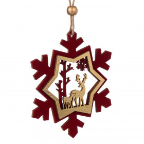 Χριστουγεννιάτικο Στολίδι Δέντρου Χιονονιφάδα Αστέρι Ξύλινο Μπορντό Βελούδο Τάρανδος Χρυσό 10.5cm