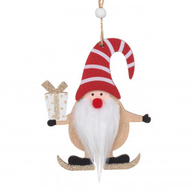 Χριστουγεννιάτικο Στολίδι Δέντρου Ξύλινo Άγιος Βασίλης Gnome Κόκκινο Σκουφί 12cm