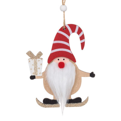 Χριστουγεννιάτικο Στολίδι Δέντρου Ξύλινo Άγιος Βασίλης Gnome Κόκκινο Σκουφί 12cm
