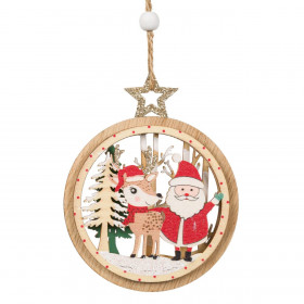Χριστουγεννιάτικο Στολίδι Δέντρου Ξύλινη Μπάλα Άγιος Βασίλης Τάρανδος 11 cm