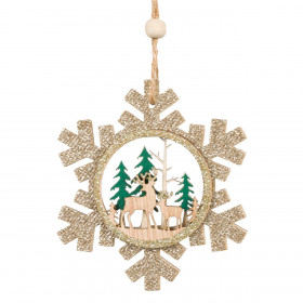 Χριστουγεννιάτικο Στολίδι Δέντρου Ξύλινη Χιονονιφάδα Glitter Παράσταση 10 cm