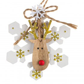Χριστουγεννιάτικο Στολίδι Δέντρου Ξύλινη Χιονονιφάδα Λευκή Ξύλινος Τάρανδος 9 cm