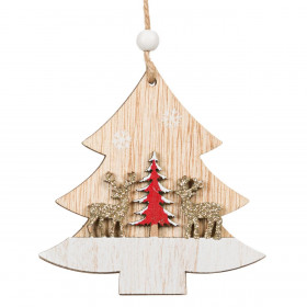 Χριστουγεννιάτικο Στολίδι Δέντρου Ξύλινο Έλατο Σαμπανί Glitter Παράσταση 10 cm