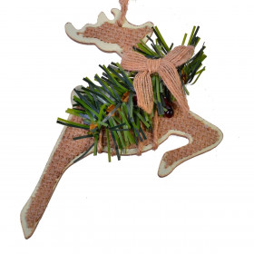 Χριστουγεννιάτικο Στολίδι Δέντρου Ξύλινο Τάρανδος Λινάτσα 9 cm