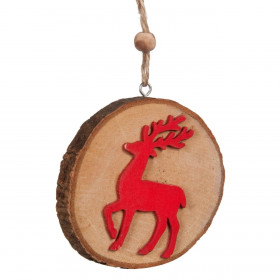 Χριστουγεννιάτικο Στολίδι Δέντρου Ξύλινος Κορμός Κόκκινος Τάρανδος 19 cm