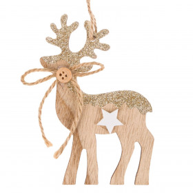 Χριστουγεννιάτικο Στολίδι Δέντρου Ξύλινος Τάρανδος Σαμπανί Glitter 10 cm