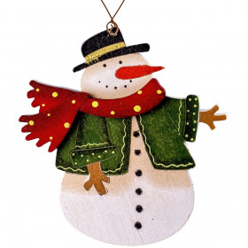 Χριστουγεννιάτικο Στολίδι Δέντρου Vintage Ξύλινος Χιονάνθρωπος Πράσινη Ζακέτα 11 cm