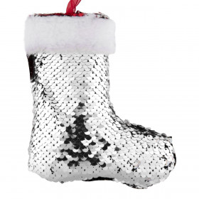 Χριστουγεννιάτικο Στολίδι Δέντρου Μπότα Παγιέτες Κόκκινο Ασημί 15 cm