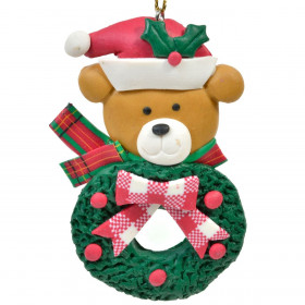 Χριστουγεννιάτικο Στολίδι Δέντρου Στεφάνι Αρκουδάκι Πλαστελίνη 10x6 cm