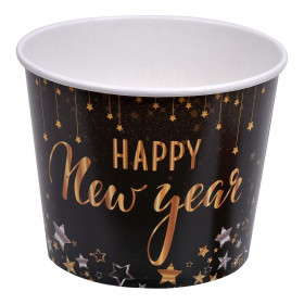 Χριστουγεννιάτικος Κουβάς Snack Χάρτινος Μαύρος Αστέρια &quotHappy New Year&quot 1.8lt - 1 τμχ.