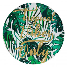 Σουβέρ Καλοκαιρινό Ξύλινο Τροπικά Φύλλα &quotTropical Vibes Only&quot 11 cm