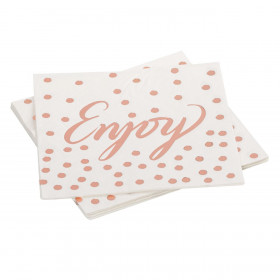 Χαρτοπετσέτες Λευκές Ροζ Χρυσό Foil Πουά Enjoy 33x33 cm - 12 τμχ.