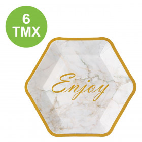 Πιάτα Χάρτινα Λευκά Εξάγωνα Marble Χρυσό Foil 18 cm - 6 τμχ.