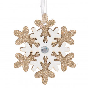 Χριστουγεννιάτικο Στολίδι Δέντρου Ξύλινη Χιονονιφάδα Σαμπανί Glitter 9.5cm